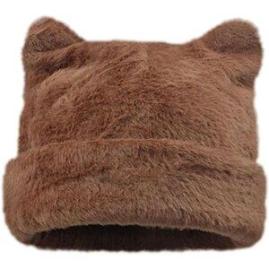 Women's Brown Winter Beanie Hat Cute Cat/Bear Ear Hat with Internal Support